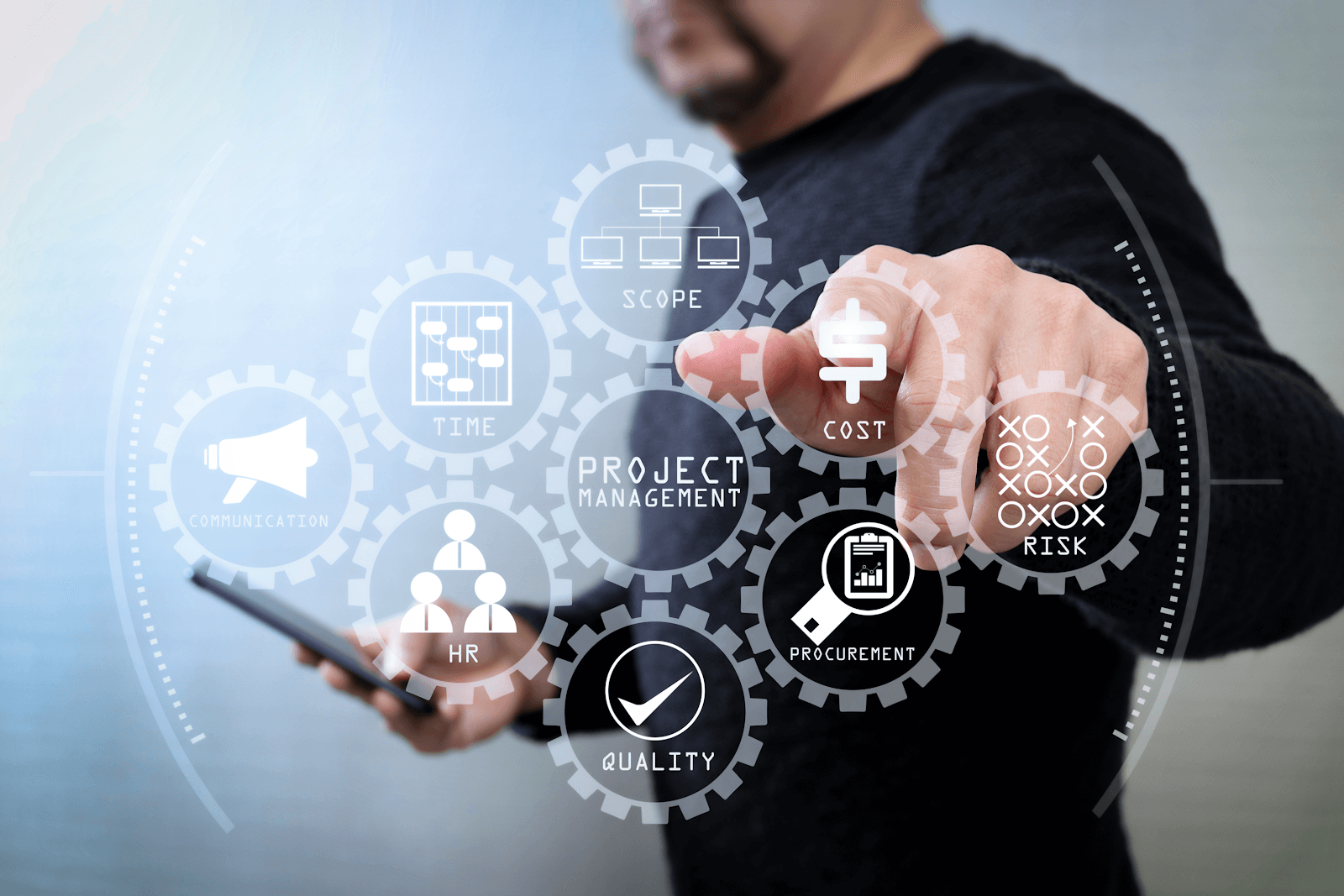 abstract graphic depicting several project management software features